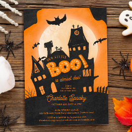 Invitación Halloween casa embrujada pequeña ducha de bebé