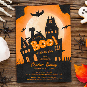 Invitación Halloween casa embrujada pequeña ducha de bebé