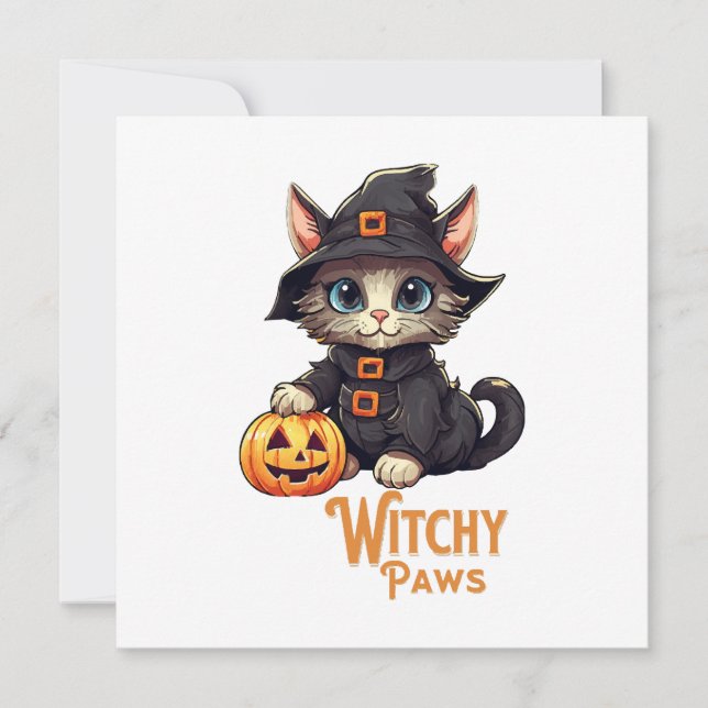 Invitación Halloween Cat WitchPaws (Anverso)