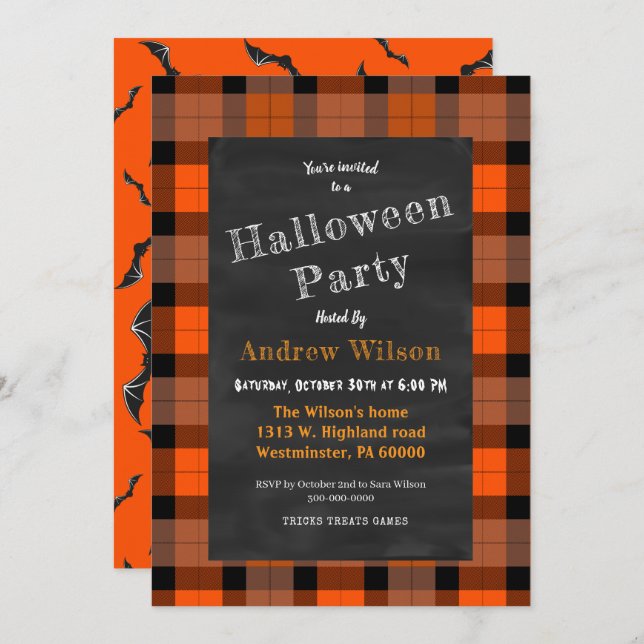 Invitación Halloween Chalkboard (Anverso / Reverso)