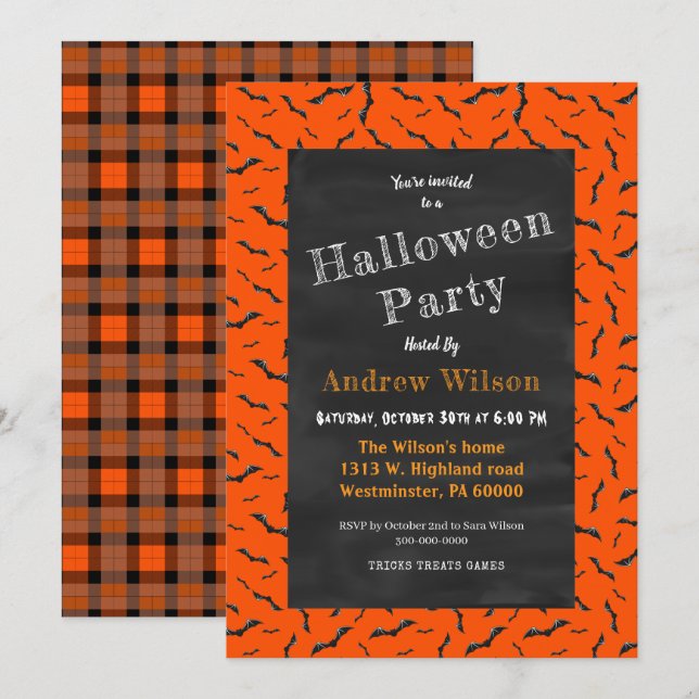 Invitación Halloween Chalkboard (Anverso / Reverso)