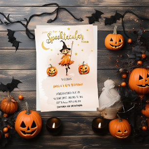 Invitación Halloween Chica de brujas en horario de charla Cum