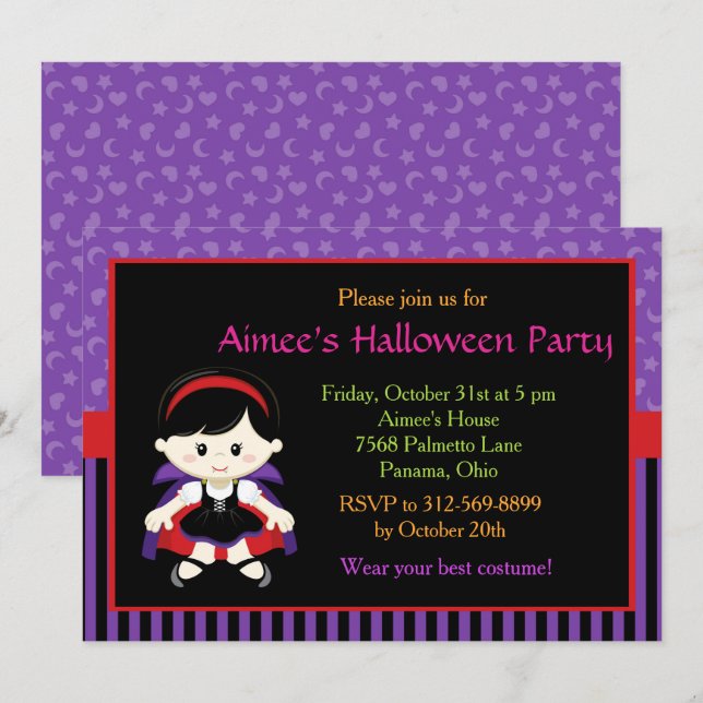 Invitación Halloween, Chica de vampiros (Anverso / Reverso)