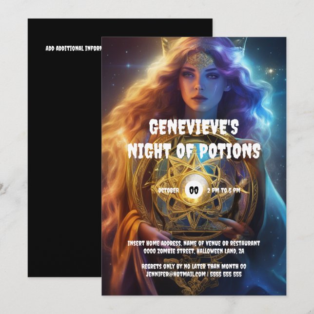 Invitación Halloween chica del adivino de bruja celta fantasí (Anverso / Reverso)