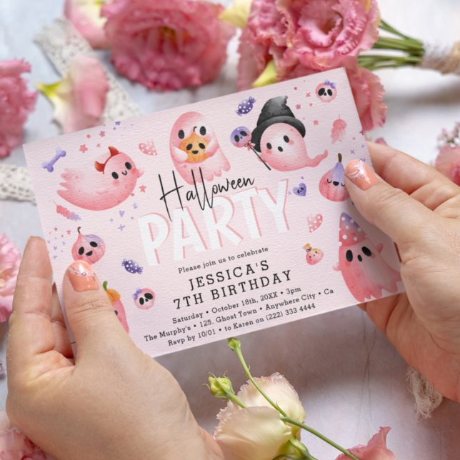 Invitación Halloween, Chica fantasma de habla rosa (Subido por el creador)
