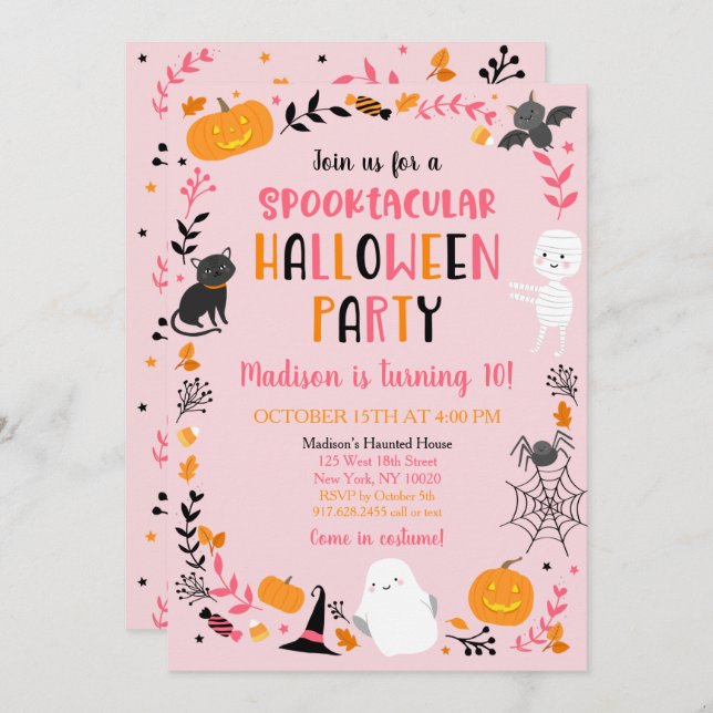 Invitación Halloween chicas Spooktacular Cumpleaños (Anverso / Reverso)