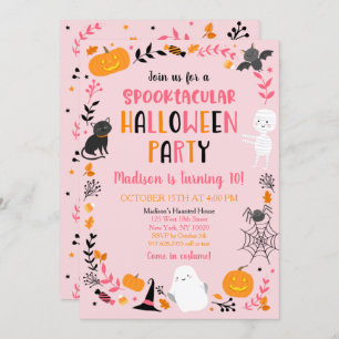 Invitación Halloween chicas Spooktacular Cumpleaños