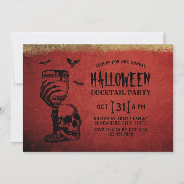 Invitación Halloween Cocktail Fiesta Skull Bloody Wine Glass (Anverso)