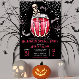 Invitación Halloween Cocktail Fiesta Skulls y Spiderwebs