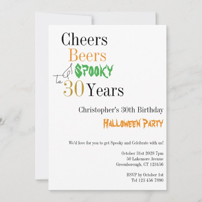 Invitación Halloween con 30 años, Fiesta espeluznante (Anverso)