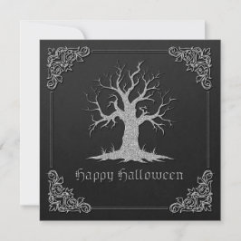 Invitación Halloween con árbol plateado