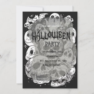 Invitación Halloween con calaveras y fantasmas