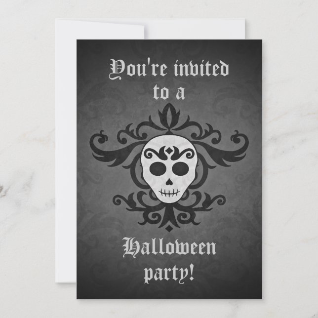 Invitación Halloween con cráneo de Moda (Anverso)