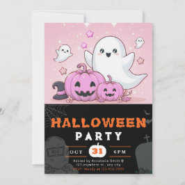 Invitación Halloween con fantasmas rosas y negras