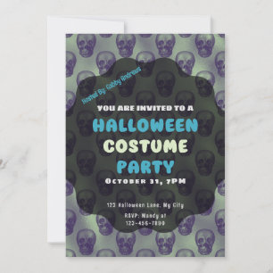 Invitación Halloween con fondo metálico de cráneo divertido y