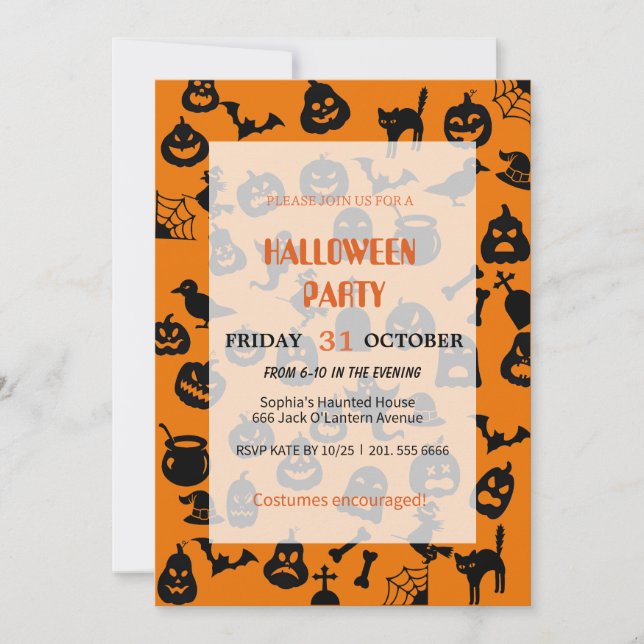 Invitación Halloween con ghost y calabaza (Anverso)