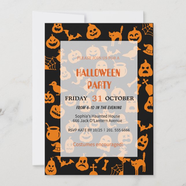 Invitación Halloween con ghost y calabaza (Anverso)