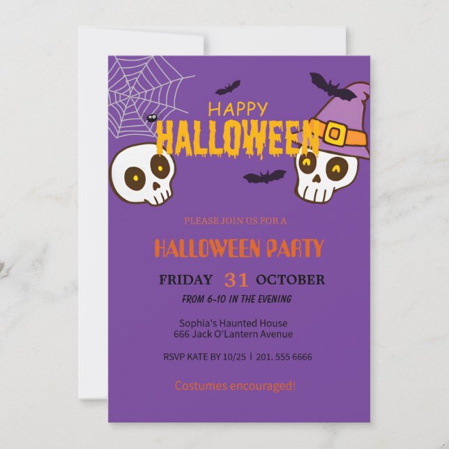 Invitación Halloween con ghost y calabaza (Anverso)