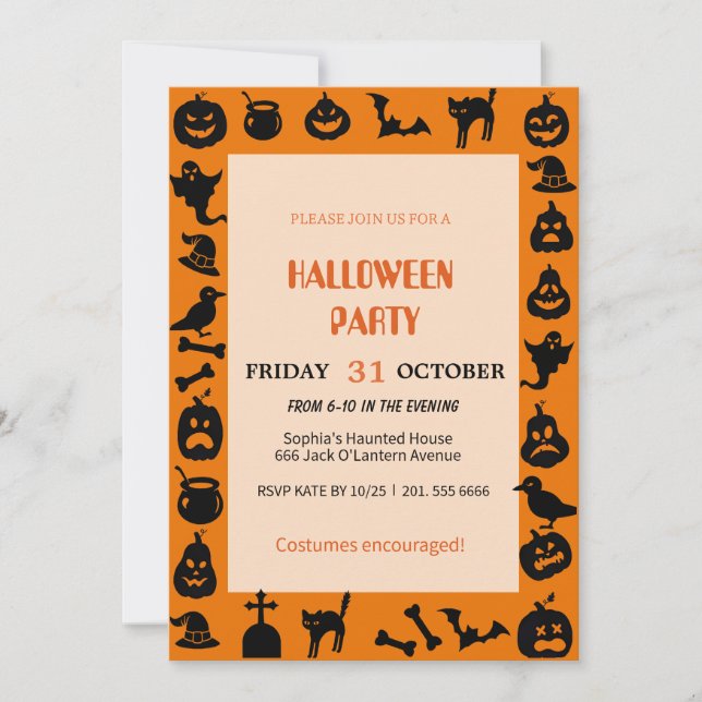 Invitación Halloween con ghost y calabaza (Anverso)