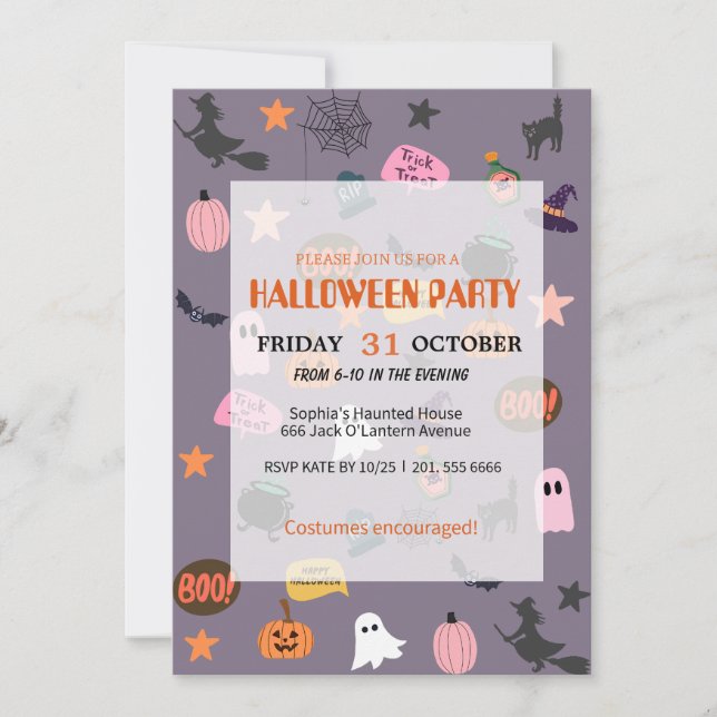 Invitación Halloween con ghost y calabaza (Anverso)