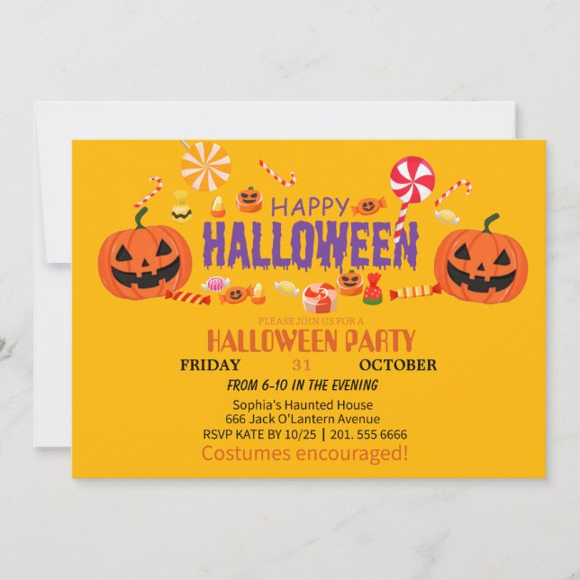 Invitación Halloween con ghost y calabaza (Anverso)