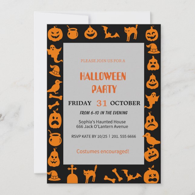 Invitación Halloween con ghost y calabaza (Anverso)
