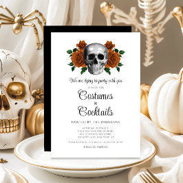 Invitación Halloween con gótica floral de calavera y cóctel