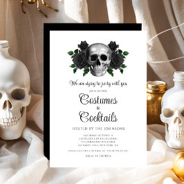 Invitación Halloween con gótica floral de calavera y cóctel
