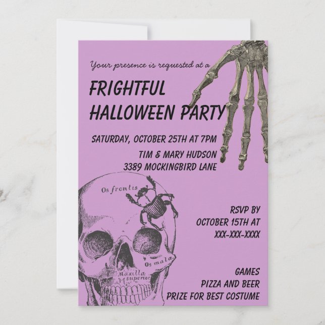 Invitación Halloween con la mano de Skeleton (Anverso)