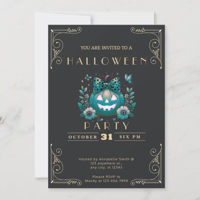 Invitación Halloween con linterna de Chalkboard Black & Gold  (Anverso)