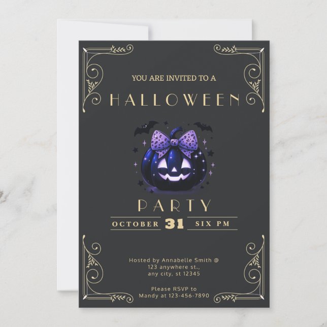 Invitación Halloween con linterna de Chalkboard Black & Gold  (Anverso)