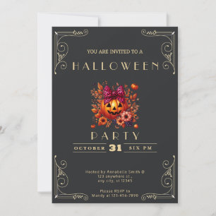 Invitación Halloween con linterna de Chalkboard Black & Gold