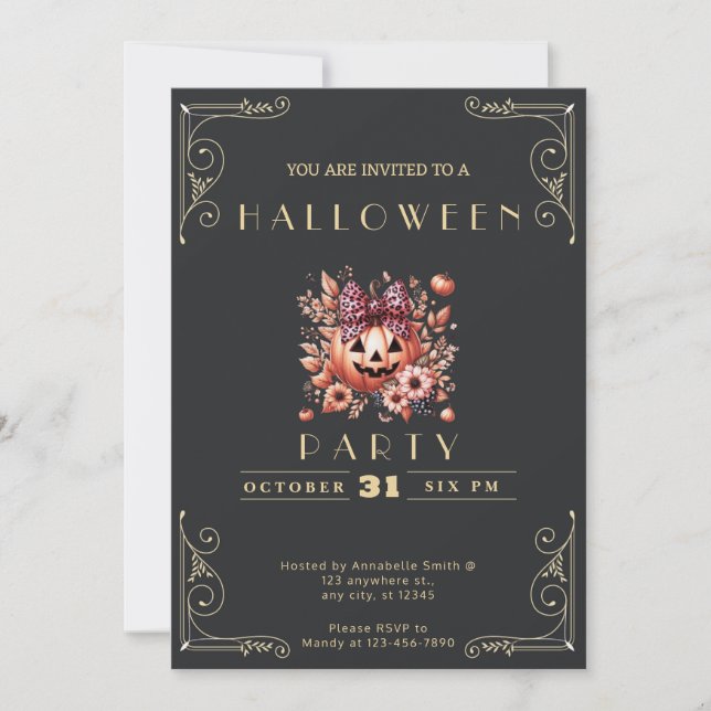 Invitación Halloween con linterna de Chalkboard Black & Gold  (Anverso)