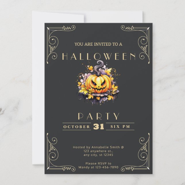 Invitación Halloween con linterna de Chalkboard Black & Gold  (Anverso)