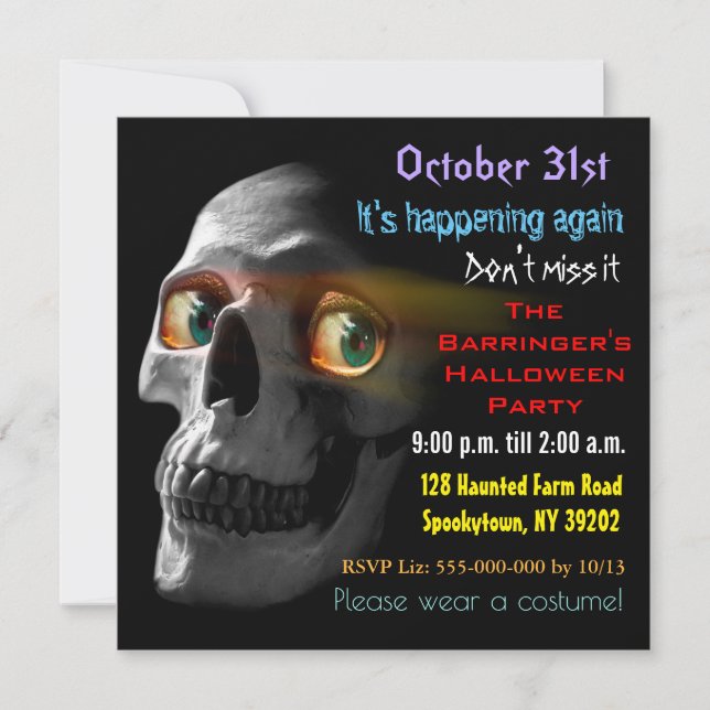 Invitación Halloween con miedo a la calavera (Anverso)