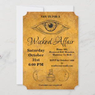 Invitación Halloween con patrón de cosecha de polilla dorada