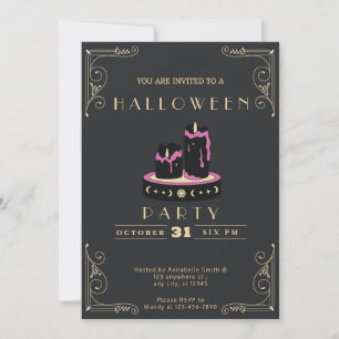 Invitación Halloween con velas negras y doradas de Chalkboard