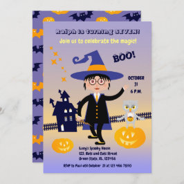 Invitación Halloween Costume Boy Wizard Fiesta de cumpleaños