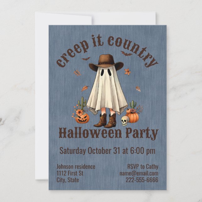 Invitación Halloween Creep It Country Western Ghost (Anverso)