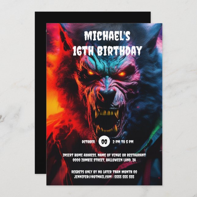 Invitación Halloween criaturas aterradoras de monstruos Werew (Anverso / Reverso)