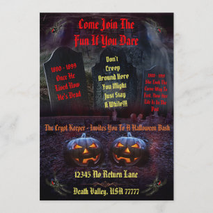 Invitación Halloween Crypter Keeper Graveyard Tombstone Bash