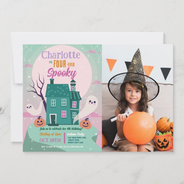 Invitación Halloween cuarto Fiesta Foto Fantasma Casa embruja (Anverso)
