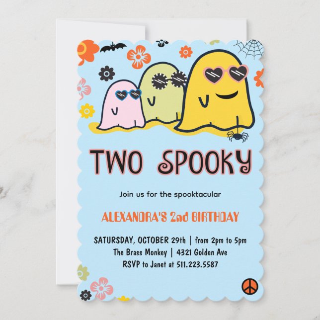 Invitación Halloween cumpleaños 2º espeluznante fantasmas ret (Anverso)