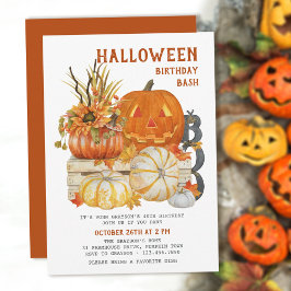 Invitación Halloween Cumpleaños Bash Rustic Farmhouse Calabaz