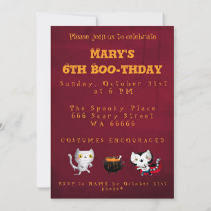 Invitación Halloween Cumpleaños Brujas Gats Bat Vampire Mummy