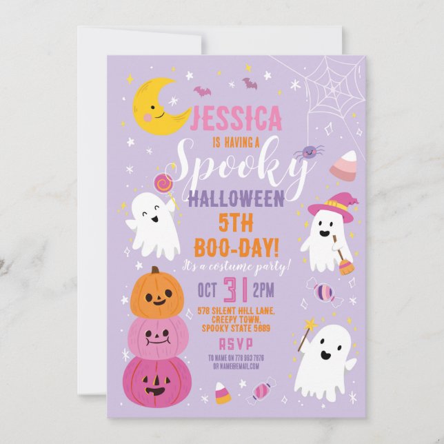 Invitación Halloween Cumpleaños Chicas Fiesta Ghosts Purple (Anverso)