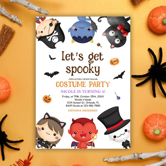 Invitación Halloween Cumpleaños Fiesta de disfraces niños gra (Halloween Cute Birthday Costume Party Invitation)