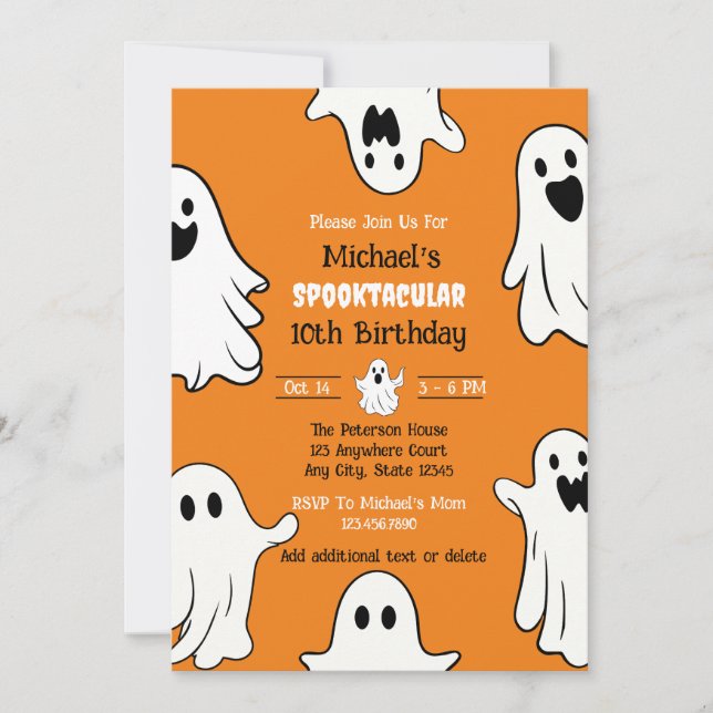 Invitación Halloween Cute Ghost Birday Spooktacular (Anverso)
