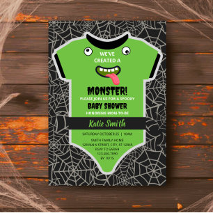 Invitación Halloween Cute Spooky Green Monster Baby Shower