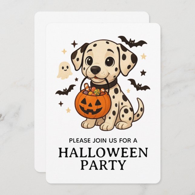 Invitación Halloween Dalmatian Trick o Trate a Fiesta (Anverso / Reverso)